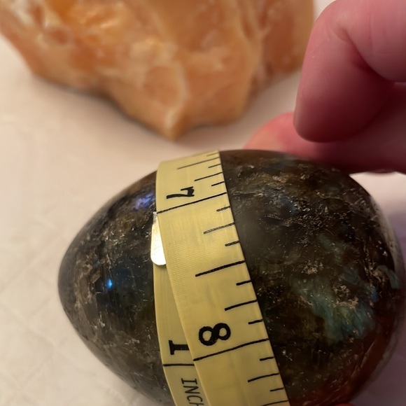 Green Labradorite in an egg shape with many inclusions.  L 8” x W  7” - Picture 10 of 10